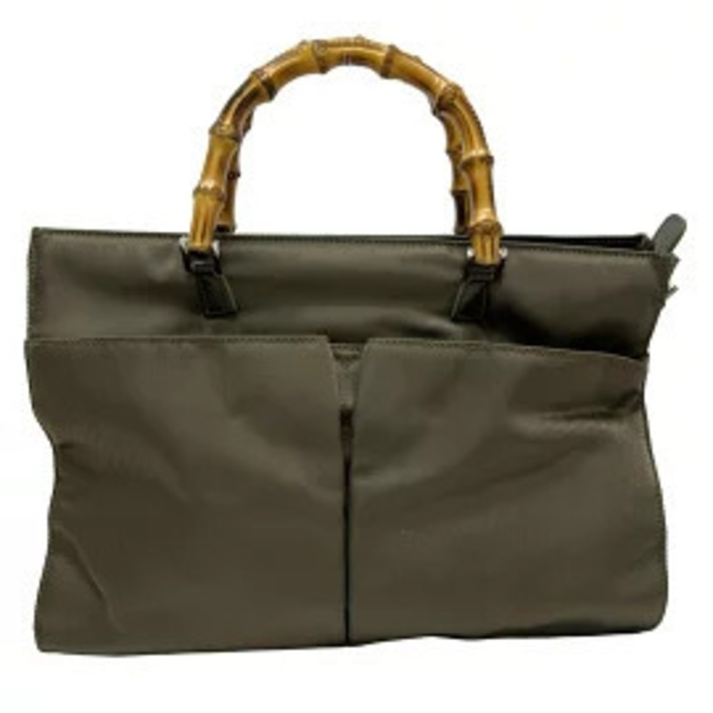 Gucci Bamboo Shopper Tote Bag Leather Khaki Green